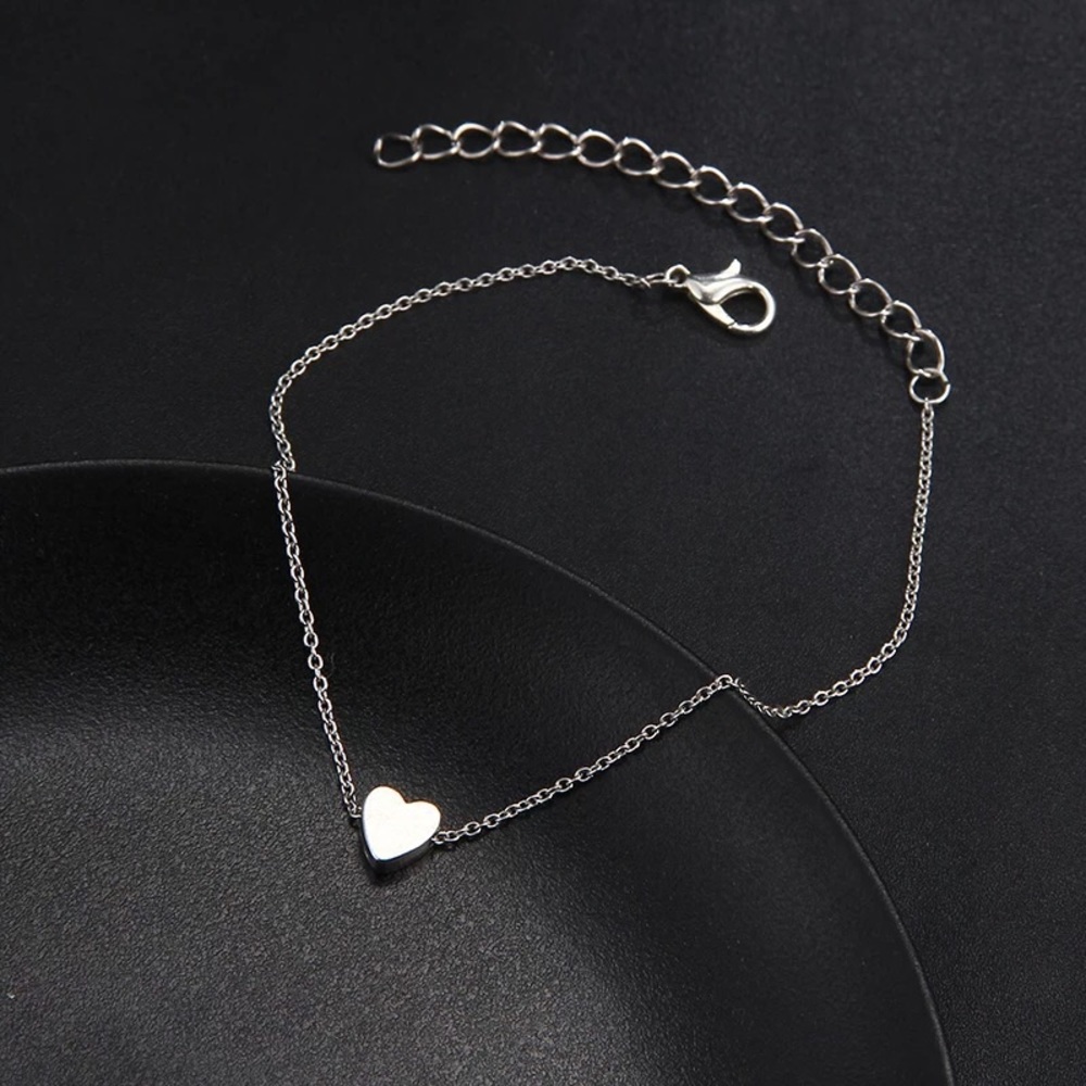 🎉 New Dainty Heart Silver Adjustable Anklet Bracelet